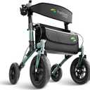 Helavo All Terrain Walker Rollator with 12 Pneumatic Tires Foldable Outdoor Walkers for Seniors with Seat, Lightweight & Adjustable Height, Shock-Absorbing for Comfort on Any Surface