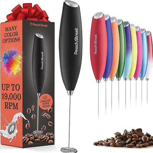 Powerful Handheld Milk Frother, Mini Milk Foamer, Battery Operated (Not included) Stainless Steel Drink Mixer for Coffee, Lattes, Cappuccino, Frappe, Matcha, Hot Chocolate, Black