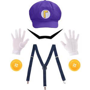 PIIDUOO Super Brothers Halloween Costume for Adult - Hat Mustaches Gloves Accessories for Men Halloween Cosplay