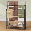 Freestanding Towel Rack Stand for Bathroom, Blanket Ladder Holder, Outdoor Bath Towel Drying Rack with Shelf, Next to Tub or Shower, Quilt Rack, Rustic Brown and Black (Size Unspecified)