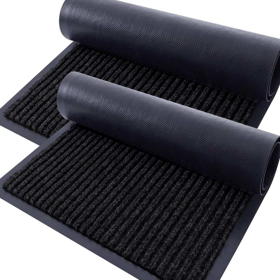 OLANLY Front Door Mat Indoor Outdoor Entrance, 2-Pack 47 x 32 Inch, Waterproof Heavy Duty Doormat, Fade Resistant, Low Profile, Easy Clean Patio Porch Welcome Floor Mats for Entry, Black