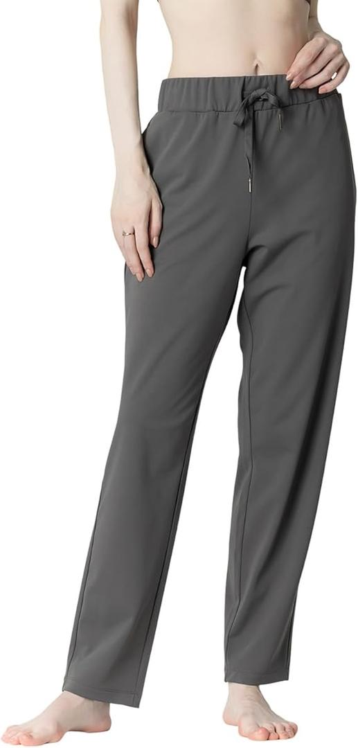 Leapstride Women's Track Pants with Back Zip Pocket - 4-Way Stretch Moisture-Wicking Fabric, Multi-Pockets for Daily Wear, Gray Medium
