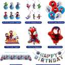 53pcs Spider Birthday Decorations Supplies, Spider Decorations - Cartoon Party Favors with Party Balloons, Foil Balloons, Banner, Cake Topper, Cupcake Toppers, Hanging Swirls & Tablecloth
