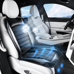 Coverado Cooling Car Seat Cover, 12V-24V Ventilated Seat Covers with 2 Fans & USB Ports, Carbon Fiber & Woven Mesh Fabric Cooling Seat Cushion with 3 Speed, Universal Fit for Most Vehicles, Gray