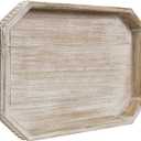 Wooden Decorative Tray, Rustic Serving Tray with Wood Bead, Farmhouse Big Tray for Ottoman, Countertop, Coffee Table, 16.5" x 13"x 1.6" (White Washed)
