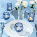WELLIFE 24-Piece Blue Glass Votive Candle Holders Set Tealight Candle Holder Glass Bulk with 12 Round & 12 Hammered Textured Cups, Blue Votive Candle Holders for Weddings, Parties, Home