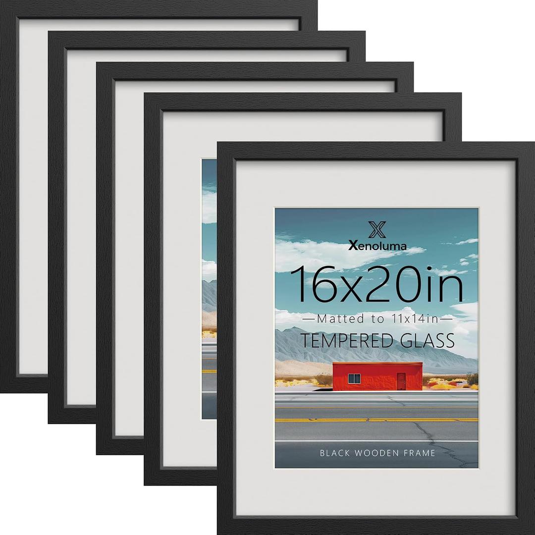 16 x 20 Frames with Glass 5 Pack - Black Wood Poster Frame