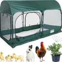 Portable Chicken Run Large Pop-Up Chicken Pen for Small Animals Outdoor Gardening Net with 3 Doors and Handbag, Easy to Install and Storage, Green