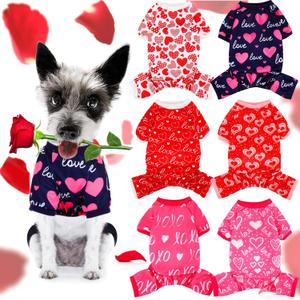 6 Pack Valentines Dog Pajamas Bulk Red Pink Heart Pattern Dog Valentines Holiday Outfit Clothes Jumpsuit Costumes for Boys Girls Puppy Cat Party Cosplay(Medium)