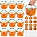 12 Pcs Halloween Pumpkin Baskets Bulk Trick or Treat Candy Buckets Plastic Devil Smile Candy Basket with Handle Pumpkin Resin Charms Jack O Lantern for Halloween Party Favors Decorations Gift