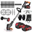 Electric Weed Wacker Cordless Weed Trimmer, Battery Powered with 4 Types Blade, 3 in 1 Stringless Grass Trimmer/Mini Mower/Brush Cutter with 2X 24V 2.0Ah Battery Powered for Garden, Yard Care