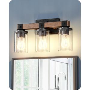 EDISHINE Farmhouse Vanity Lights for Bathroom, 3-Light Bathroom Vanity Light Fixtures Over Mirror, Painted Wood Vintage Bath Wall Sconces Lamp with Bubble Glass Shade for Bedroom, Powder Room, 3-Light with Bubble Glass Shade