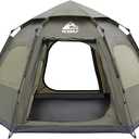 Hewolf 2/3/4 Person Camping Tent - Instant Pop Up Waterproof 2 Doors Tent with Easy Setup | 3-Season Hexagonal Dome Design for Family, Hiking & Traveling