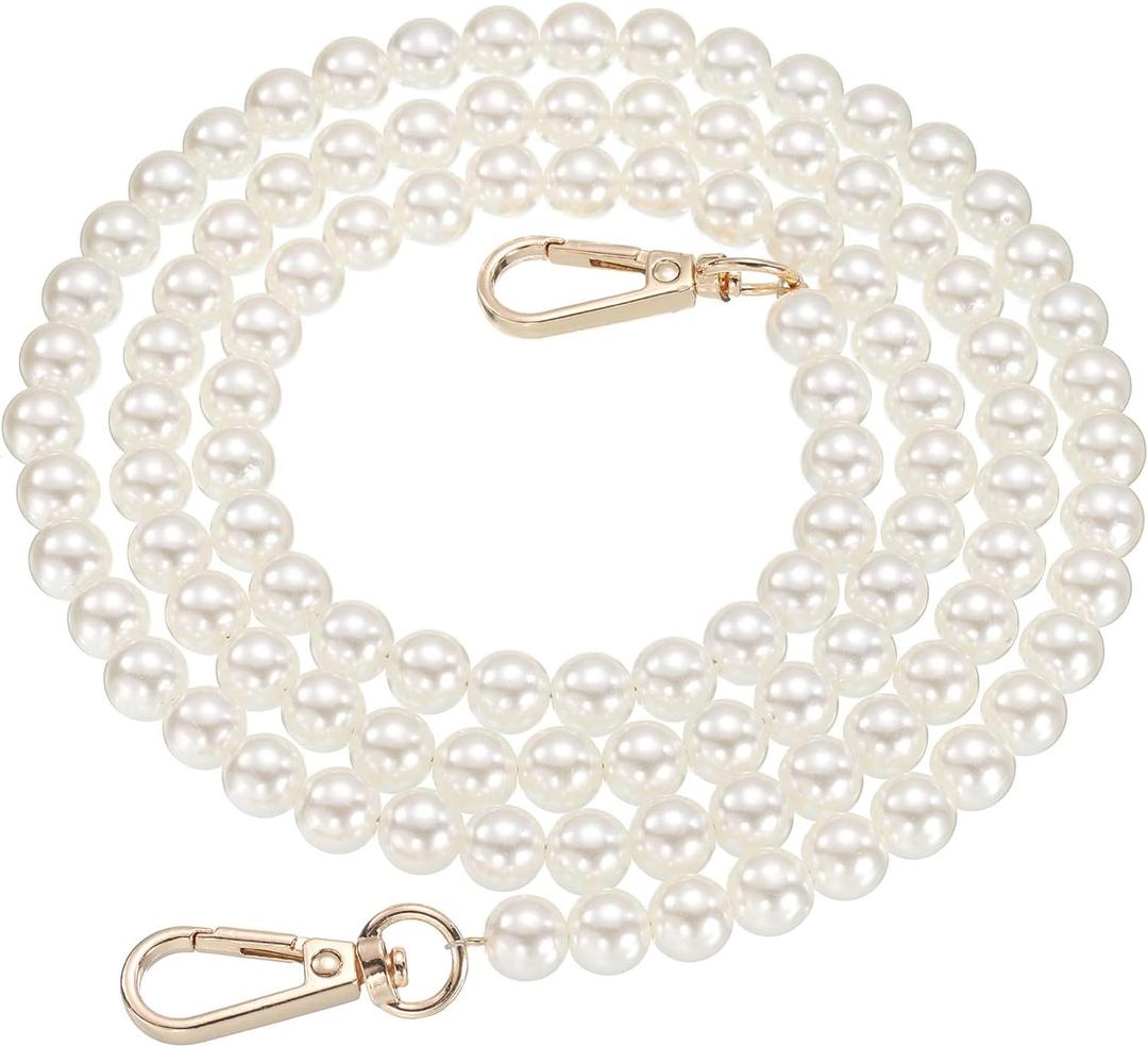 uxcell 2 Pcs Imitation Pearl Purse Strap, 43.3 Inch Handbag Purse Chain with Plate Clasp Replacement Extender Bead for DIY Decorative Handbags Bags, Gold