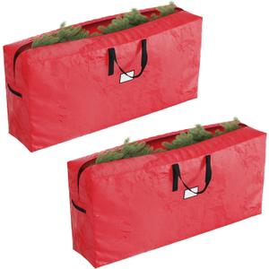 Set of 2 Christmas Tree Storage Bags - Fits 9-Foot Artificial Tree Each - Protect Holiday Decorations from Moisture and Damage by Elf Stor (Red)