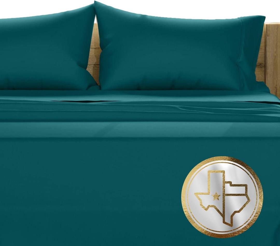 Texas Linen Co. 100% Egyptian Cotton Queen Size Sheet Set - 1000 Thread Count 4 Piece Cotton Sheets for Queen Bed, Soft, Cooling Extra Long Staple Luxury Hotel Sheets - Fits Upto 18 Deep Pocket, Teal