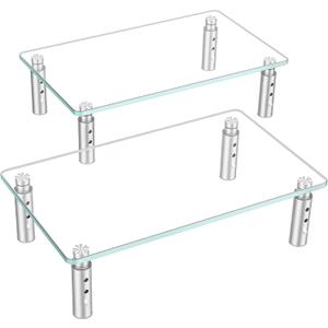 Hemudu 2 Pack Monitor Stand - 3 Adjustable Height Riser, Computer Stand, Desktop Organizer for PC, Laptop - Clear