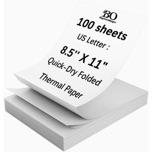 Thermal Printer Paper 8.5 x 11 Inch, 100 Sheets US Letter Size Thermal Paper, Compatible with M08F/A40 Thermal Portable Printer, Continual Feeding Folded Printing Paper (100 Sheets/Continuous Folding)