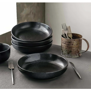 S&Q'S CERAMICS Large Pasta Bowls, 65 ounce Large Salad Bowls Set of 4, 10'' Ceramic Wide Shallow Bowl Plates, Large Serving Bowls for Fruit, Party Entertaining, Microwave Safe(Black and Grey)