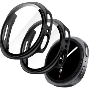 JETech Case with Screen Protector for Samsung Galaxy Watch 8 44mm, Overall Protective Cover, Built-in Tempered Glass Film High Sensitivity, 2 Pack (Black)