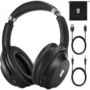 Active Noise Cancelling Headphones, Wireless Over-Ear Bluetooth Headphones ANC, Hi-Res Audio, 60H Playtime, Deep Bass, 3.5MM Cable, Memory Foam Ear Cups for Work/Travel/Home/Office