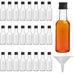BELLE VOUS Small Liquor Bottles (24 Pack) - Reusable Plastic 150ml (5 fl oz) Empty Spirit Bottle with Black Screw Cap, Liquid Funnel for Easy Pouring, Filling - Bottles for Weddings & Parties