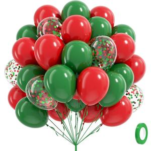 61pcs Red and Green Balloons, 12inch Green and Red Latex Confetti Balloons for Christmas Birthday Party Decorations