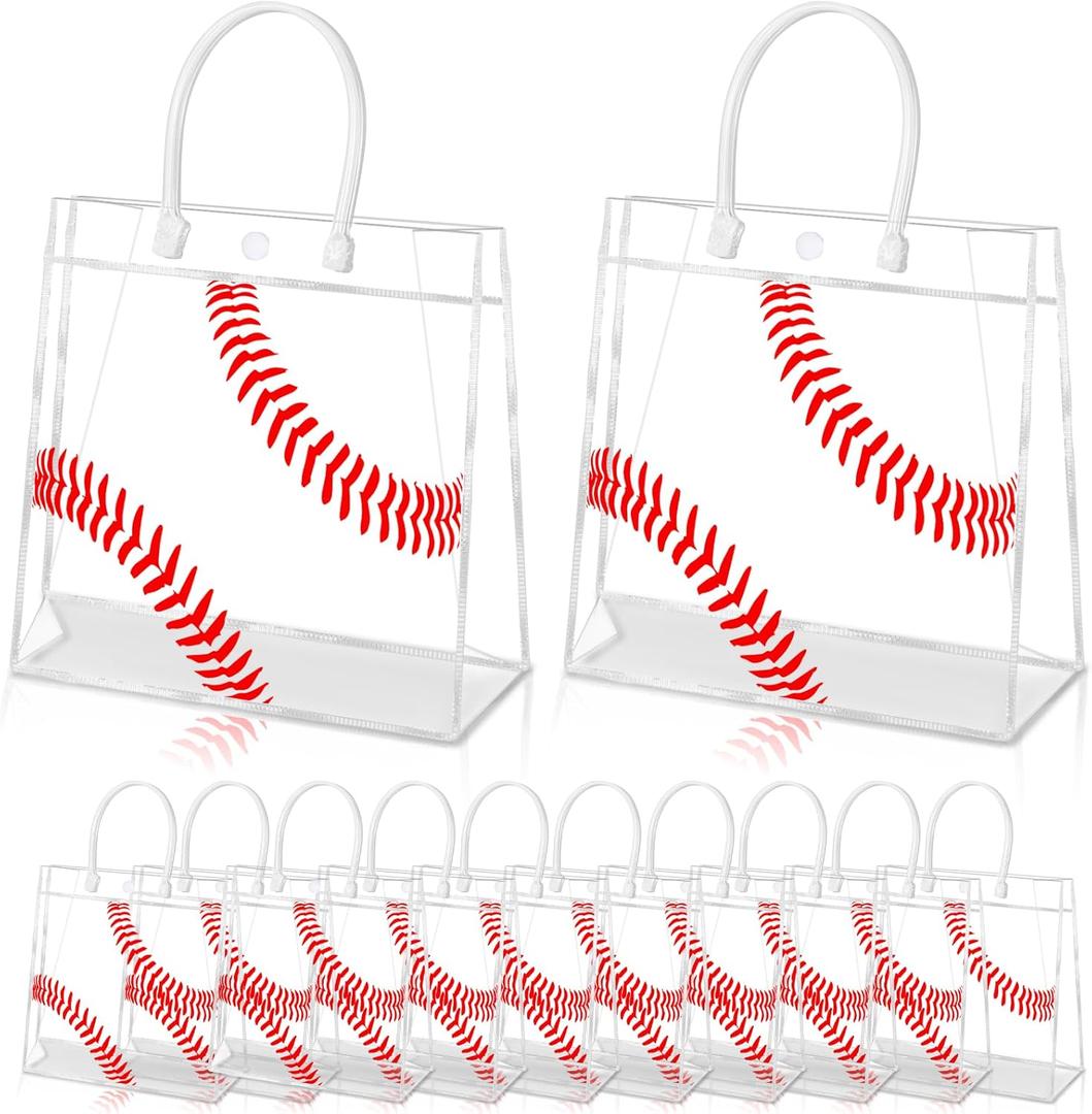 24Pcs Baseball Gift Bags, Baseball Goodie Bags with Handles Clear PVC Sport Theme Party Favor Bag for Team Competition Birthday Treat Snack Gifts