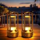 Set of 2 Cordless Table Lamps, LED Rechargeable Battery Operated Desk Lamps with 3 Color Stepless Dimmable, Small Light Portable for Outdoor Patio Bar Restaurants Bedroom Bedside (Gold)