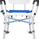 KingPavonini Shower Chair for Inside Shower, 550LBs Heavy Duty Bath Chair with Arms, Medical Shower Seat, Bath Stool Safety Shower Bench with Reinforced Crossing Bar for Elderly, Adults, Disabled (White+blue)