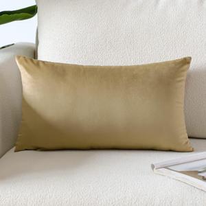 Artscope Luxury Velvet Pillow Covers Super Soft Decorative Square Throw Pillow Covers Case Cushion Covers for Sofa Couch Bedroom Car Decor 12x20 Inch Tan