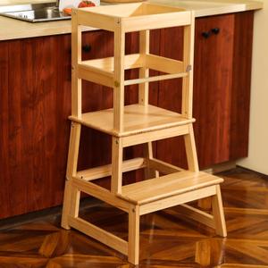 Kitchen Step Stool for Kids with Safety Rail,Toddler Standing Tower for Kitchen Counter, Baby Montessori Stool,Solid Wood Construction, Natural
