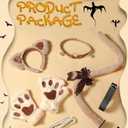 Halloween Cat Costumes Set, 4 Pcs Cute Cat Ears Headband Tail Paws Gloves Collar Set for Women Girls (Brown)