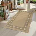 LIVEBOX Scalloped Easy Jute Diamond 3x5 Outdoor Rug, Washable Non-Slip Tan Rugs for Entryway, Geometric Checkered Indoor Outdoor Rug Farmhouse Carpet Door Mat for Patio Porch Bedroom Living Room