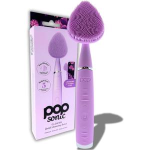 Pop Sonic Clover Facial Cleansing Device- Silicone Pore Cleaning Tool w/Case- 8000VPM, USB Charging Skin Care Tools for Face (Lavendar)