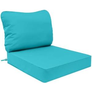 AAAAAcessories Outdoor Deep Seat Cushions, Waterproof, Fade-Resistant Patio Furniture Replacement Cushions, 25.5" x 25.5" x 5" + 25.5" x 19", Turquoise Blue