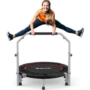 BCAN SP2 40" Foldable Mini Trampoline Max Load 330lbs, Fitness Rebounder with Adjustable Foam Handle, Exercise Trampoline for Adults Indoor/Garden Workout | FED Fitness