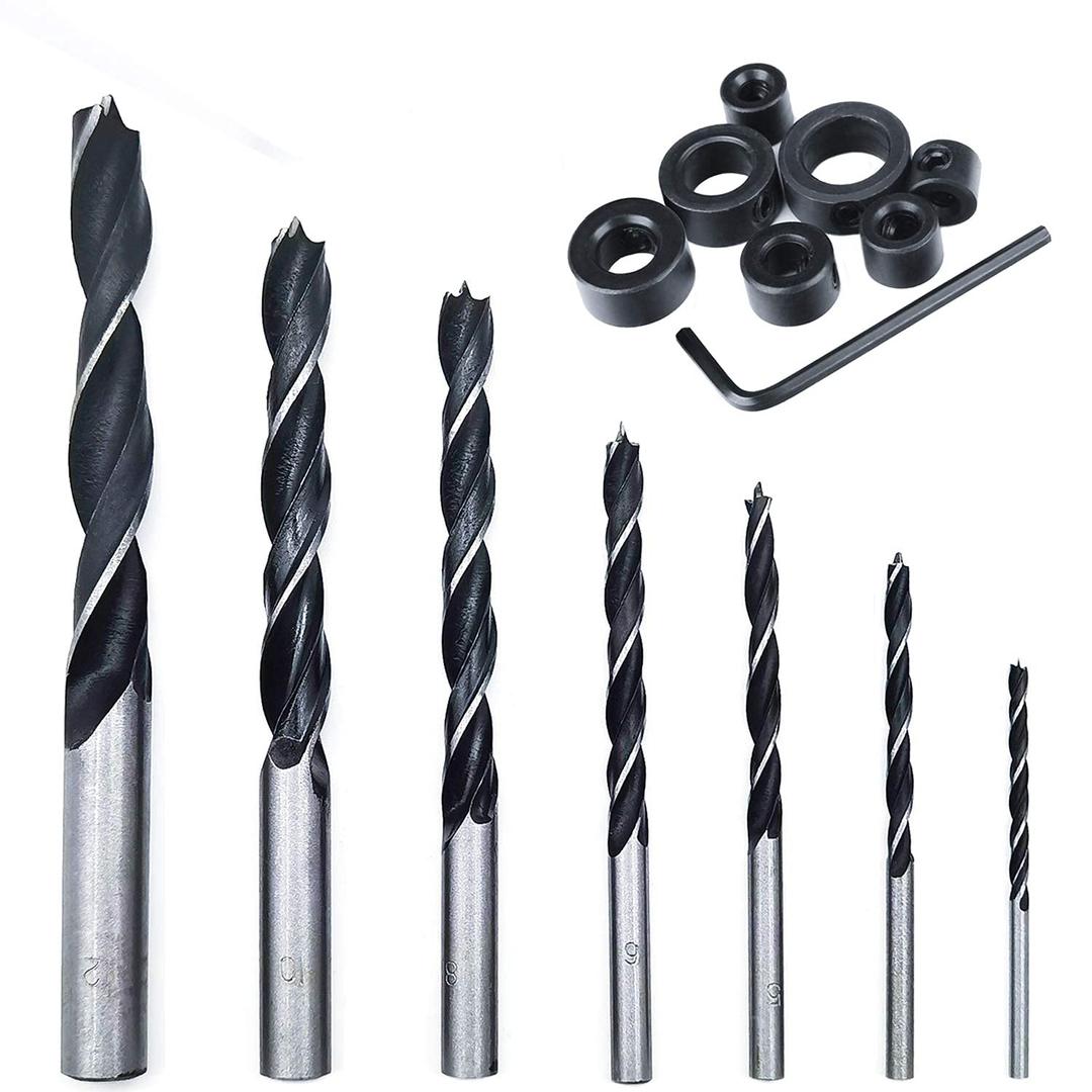 16Pcs Brad Point Wood Drill Bit 3/4/5/6/8/10/12mm Wood Working Drill with 3-12MM Center Point and Stopper Perfect for Woodworking Carpentry Drilling