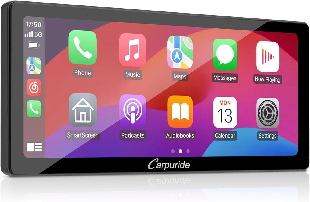 Carpuride W103 Pro with Wireless Bluetooth Transmission Portable Carplay & Android Auto Car Stereo, 10.3 inch 1080P Touch Screen, Mirror Link/GPS/Siri/FM, with 3 Bracket