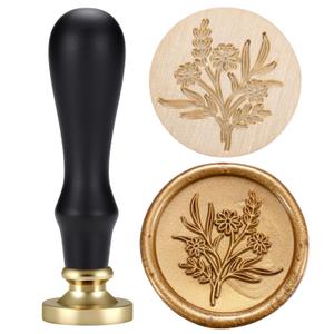 Yoption Wildflowers Wax Seal Stamp, Floral Wax Seal Stamp with Vintage Wood Handle for Wedding Invitation Gift Wrap Envelopes Christmas Card
