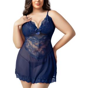Plus Size Lingerie for Women Lace Chemise Sexy Mesh Chemise Teddy Babydoll Lingerie Exotic V Neck Sleepwear (XXXL)