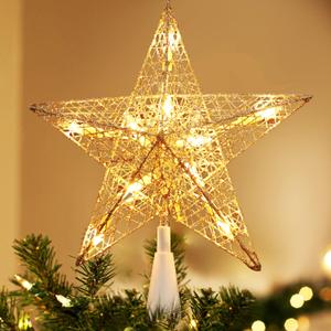 BrizLabs Christmas Star Tree Topper Lights, Plug in 9 Pentagram Xmas Treetop Light, UL Certified 10 Warm White Star Topper Lights for Home Indoor Holiday Party Christmas Tree Decorations