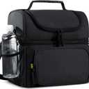 MIER Mens Insulated Lunch Box, Dual Compartment Large Lunch Bag Coolers with Shoulder Strap for Men Women Adult to Office Work, Picnic, Travel, Outdoors, Black