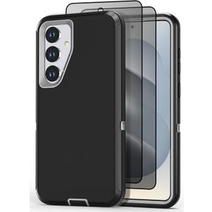 Designed for Samsung Galaxy S24/S25 Case [with Privacy Screen Protector] 3-Layer Full Body Protection Rugged Shockproof Heavy Duty Phone Case Cover, Black/Grey