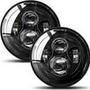 UNI-SHINE 2pcs Projector 7 Inch LED Headlights Hi/Lo Beam 7 Round Headlight H6024 LED Headlight Compatible with Jeep Wrangler JK CJ TJ fit for Miata, Chevy S2