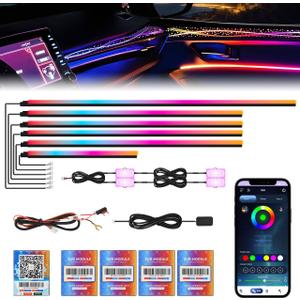 New Version Dreamcolor Acrylic Car Interior Lights 10 in 1 RGB LED Strip Lights APP Control Zoned Control System 252 Color Modes DIY Fiber Optic Ambient Lighting Kits Music Car Neon Lights