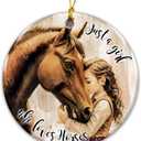 2 x Horse Ornament 2025  White Elephant Gift for Girl Who Loves Horses  Horse Lover Gift, Ceramic Round Hanging Decoration for Girls, Women, Kids for Christmas, Birthday