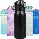 BJPKPK 25oz Insulated Water Bottle With Straw Stainless Steel Double Wall Water Bottles BPA Free Leak Proof Thermos With Lockable Flip Lid And Soft Silicone Spout,Black Leopard