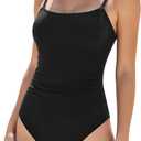 Buauty Women's One Piece Swimsuits Ruched Slimming Bathing Suits Square Neck Adjustable Spaghetti Straps Swimwear (X-Large, Black)