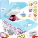 Pro-Series 16-in-1 Vegetable Chopper, Dewpeton Mandoline Slicer, Veggie Chopper, Food Chopper with Container, Vegetable Cutter Chopper & Spiralizer for Onion Salad (Home Essential Gadget & Kitchen) (8 Blades, Blue)